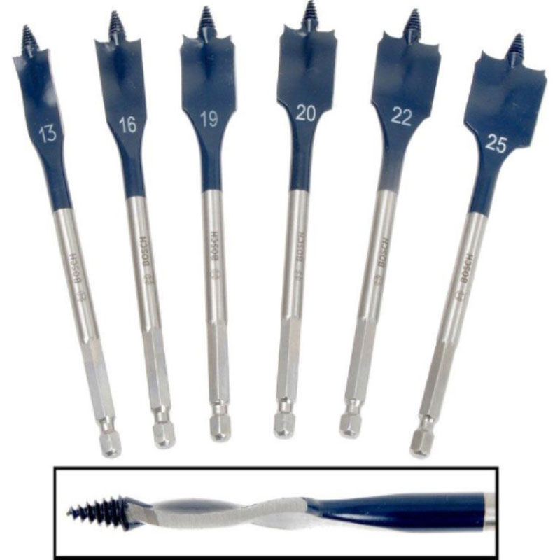 13, 16, 19, 20, 22, 25mm Flat Wood Bit Set