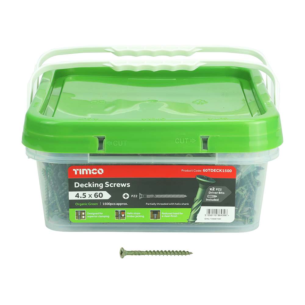 4.5 x 60mm Decking Screws - Exterior GreenTub of 1500