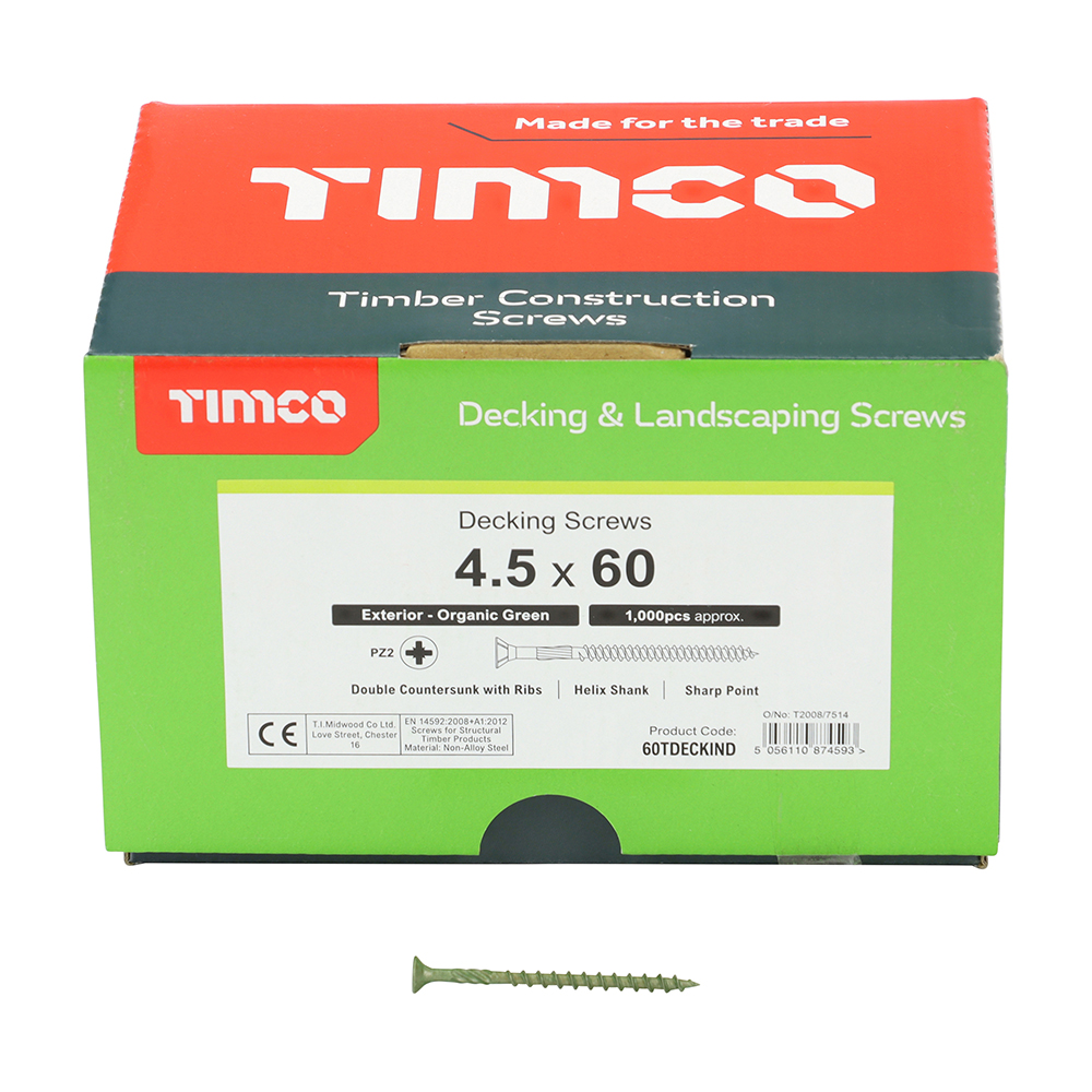 4.5 x 60mm Decking Screws - Exterior GreenBox of 1000