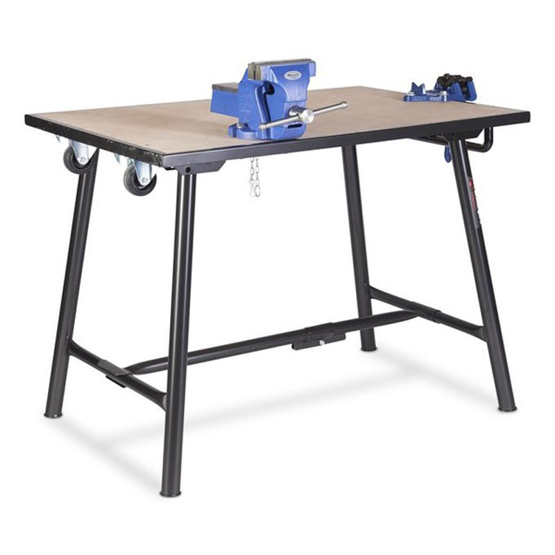 Tuffbench + Folding Workbench c/w Wheels, Handle 4" Chain Vice and 6" Engineers Vice