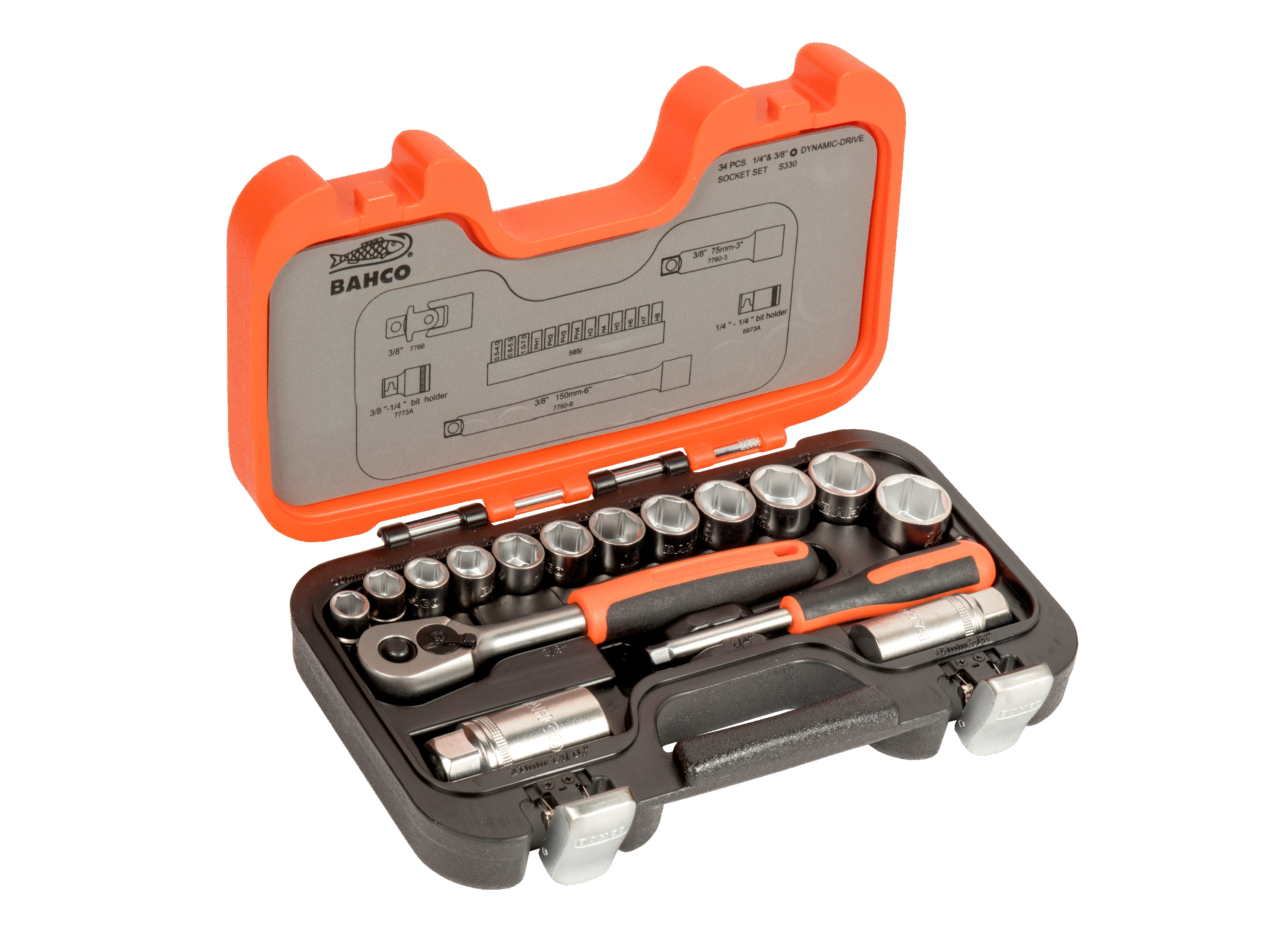 BAHCO 34 PIECE MIXED 1/4IN & 3/8IN SOCKET SET