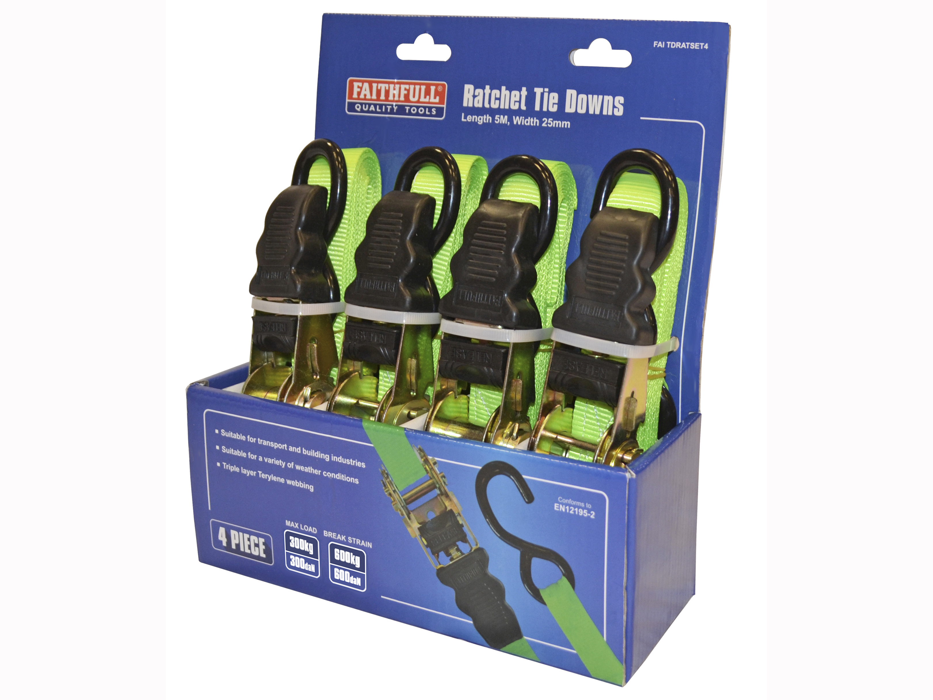 FAITHFULL 4 PIECE RATCHET TIE DOWN SET