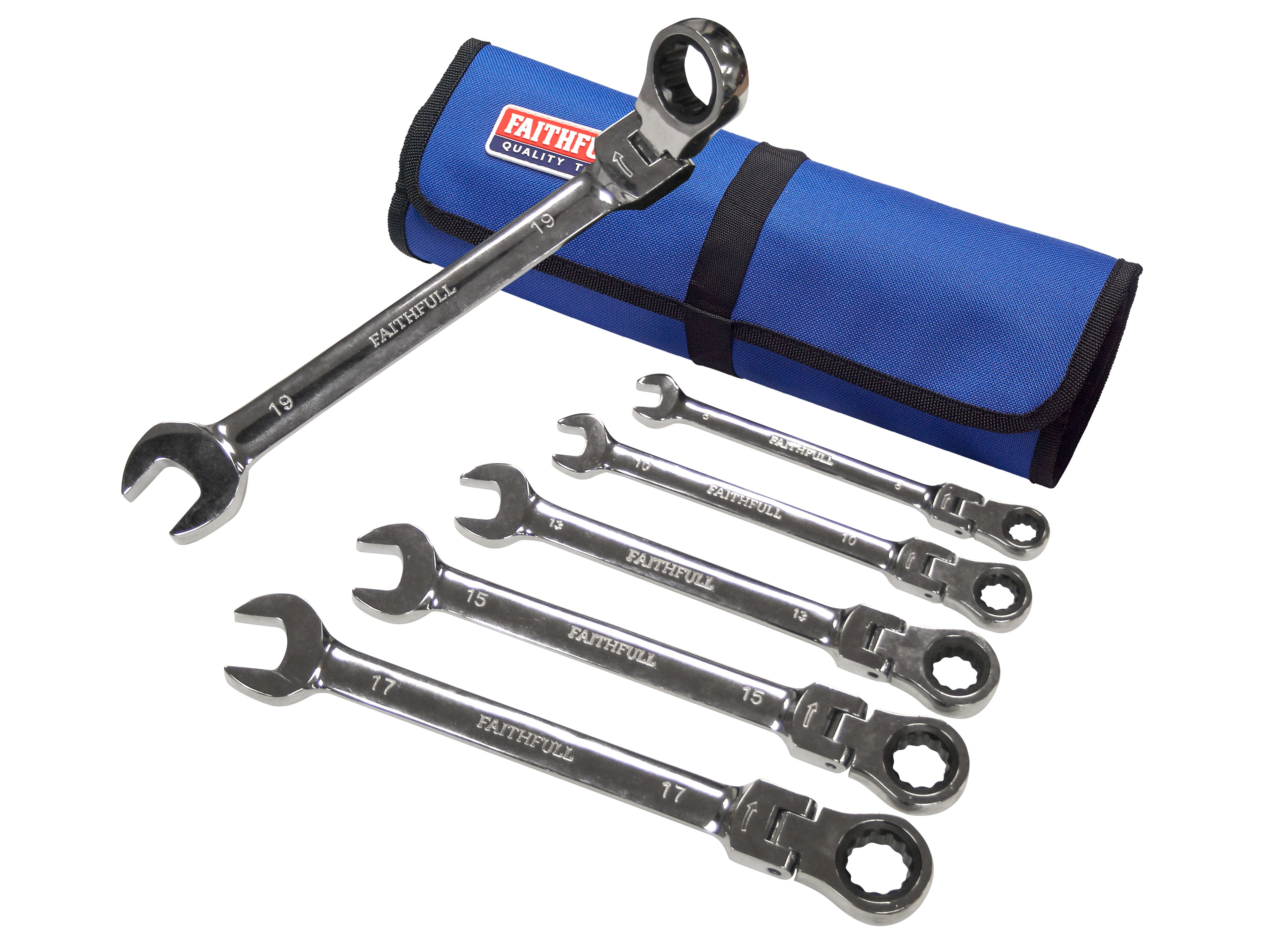 FAITHFULL 6 PIECE RATCHETING COMBI SPANNER SET